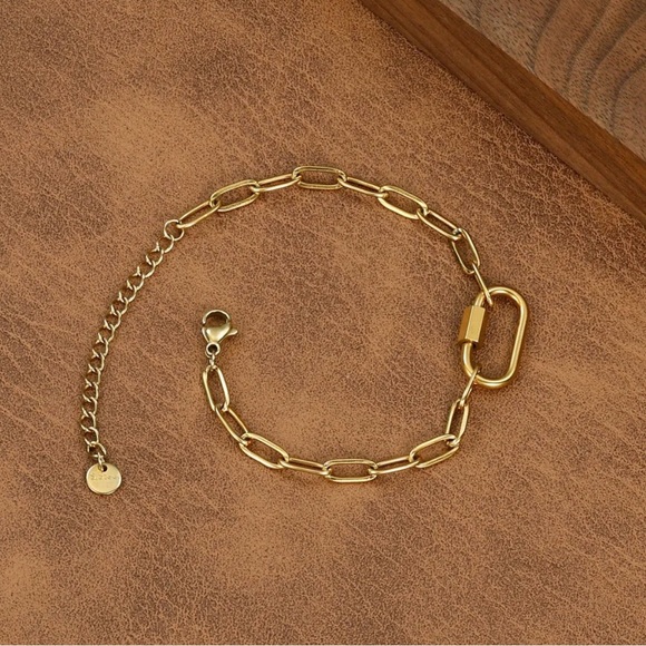 Jewelry - Gold Tone Paperclip Link Bracelet with Carabiner Accent